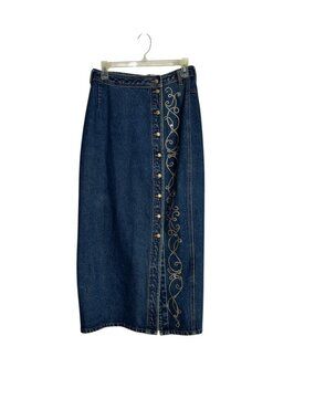 Vintage Elizabeth Jackson LTD Denim Skirt Size Medium Button Front Bedazzled